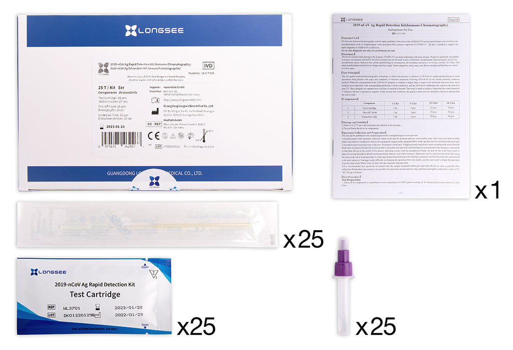 Longsee Schnelltest – SARS-CoV-2 Antigen-Schnelltest 3 in1 (25er Box)