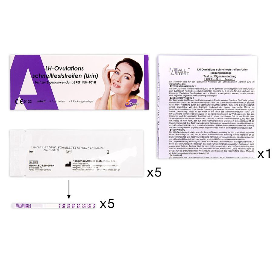 1x Alltest LH Ovulations Schnelltest - Teststreifen - 5er Box