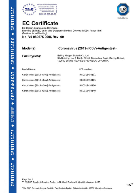 Hotgen Schnelltest ❗haltbar bis: 10. Nov. 2025❗ für Laien im Polybeutel – CE0123 - Coronavirus (2019-nCoV) – Antigentest – Selbsttest für Zuhause (1er Set)