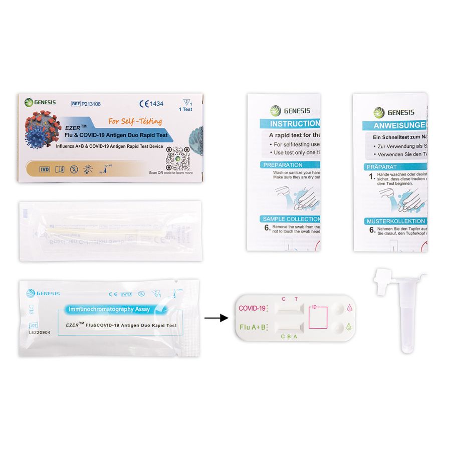 Genesis 3in1 Laien-Antigen Kombi-Test Corona COVID-19 + Influenza A/B