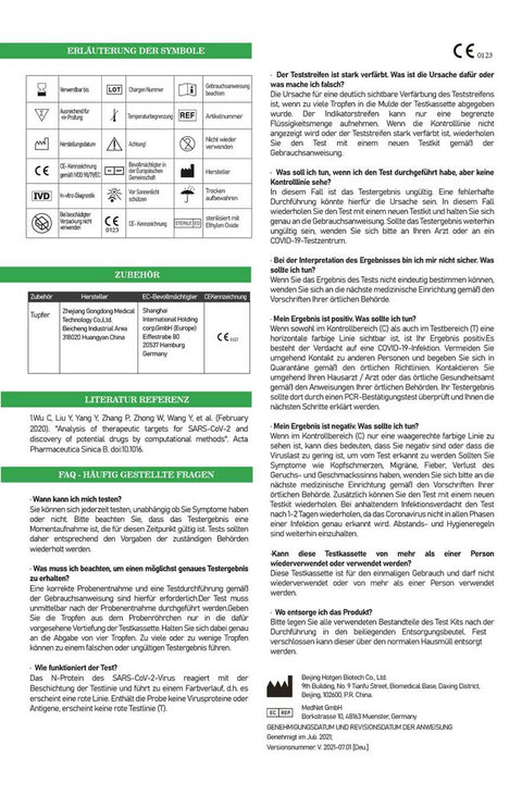 Hotgen Schnelltest ❗haltbar bis: 10. Nov. 2025❗ für Laien im Polybeutel – CE0123 - Coronavirus (2019-nCoV) – Antigentest – Selbsttest für Zuhause (1er Set)