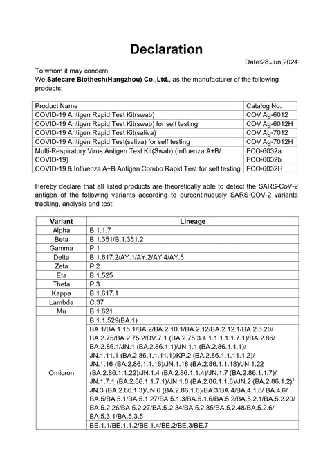 Safecare Biotech COVID-19 Schnelltest, 1 Stück im Polybeutel, haltbar bis 31. Oktober 2027
