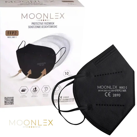 Moonlex FFP2 NR Schutzmaske schwarz (haltbar bis: 31. Okt 2028) - 10er Box
