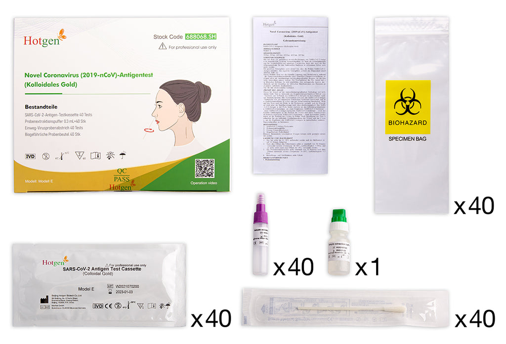 HOTGEN Coronavirus 2019-nCov Antigen Schnelltest (Kolloidales Gold) - Professionelle Anwendung (40er Box) - Model E - vordere Nase