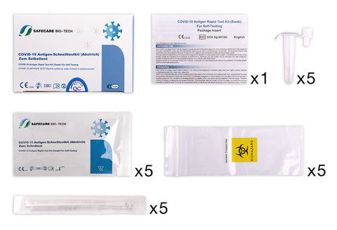 25x Safecare Bio-Tech Laientest (haltbar bis: 29. Feb. 2024) COVID-19 Antigentest - nasaler Selbsttest - 5x5er Set