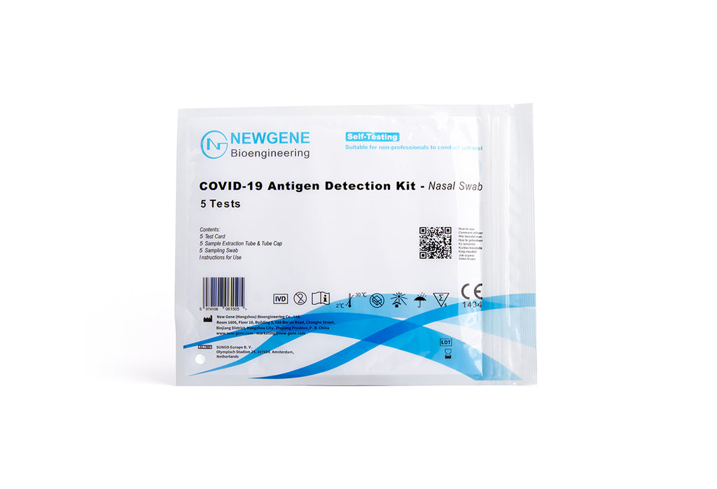 Newgene COVID-19 Antigen Selbsttest Kit - Nasal Swab - Laientest nasal (5er Polybeutel)
