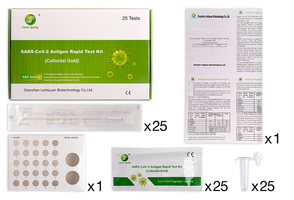 25x Green Spring® (haltbar bis: 11. Okt. 2024) SARS-CoV-2 Antigen Rapid Test Kit Schnelltest 4in1