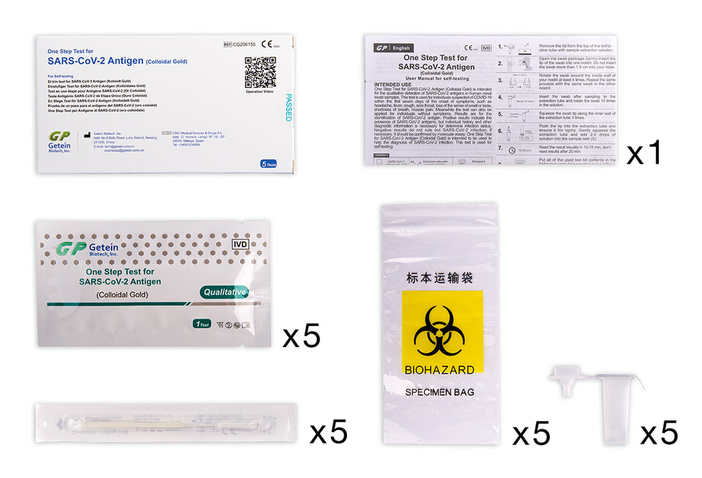 Getein Antigen-Selbsttest - One Step Test for SARS-CoV-2 Antigen - 5er Box