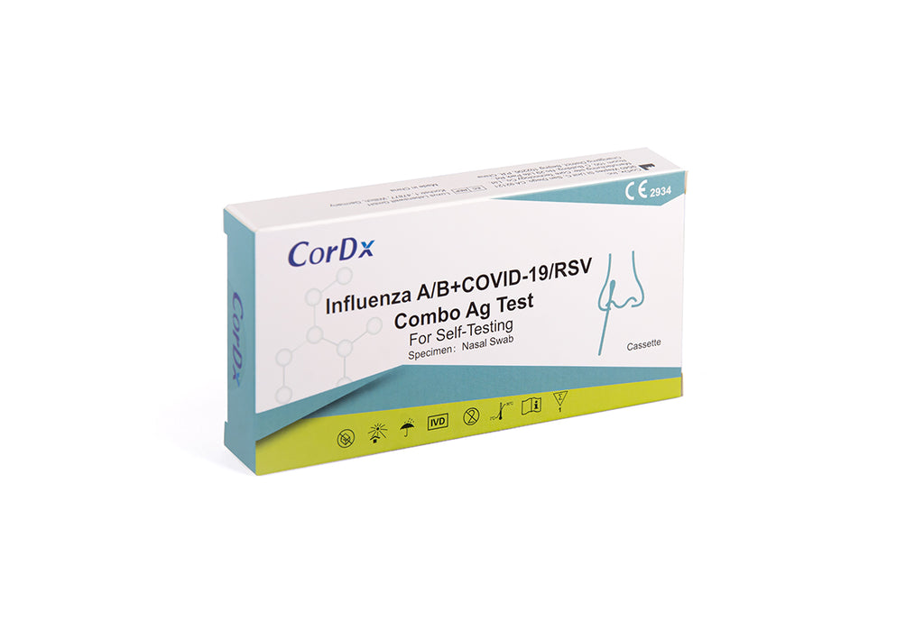 CorDx 4 in 1 Laien-Antigen Kombi-Test RS-Viren + Corona COVID-19 + Influenza A + B