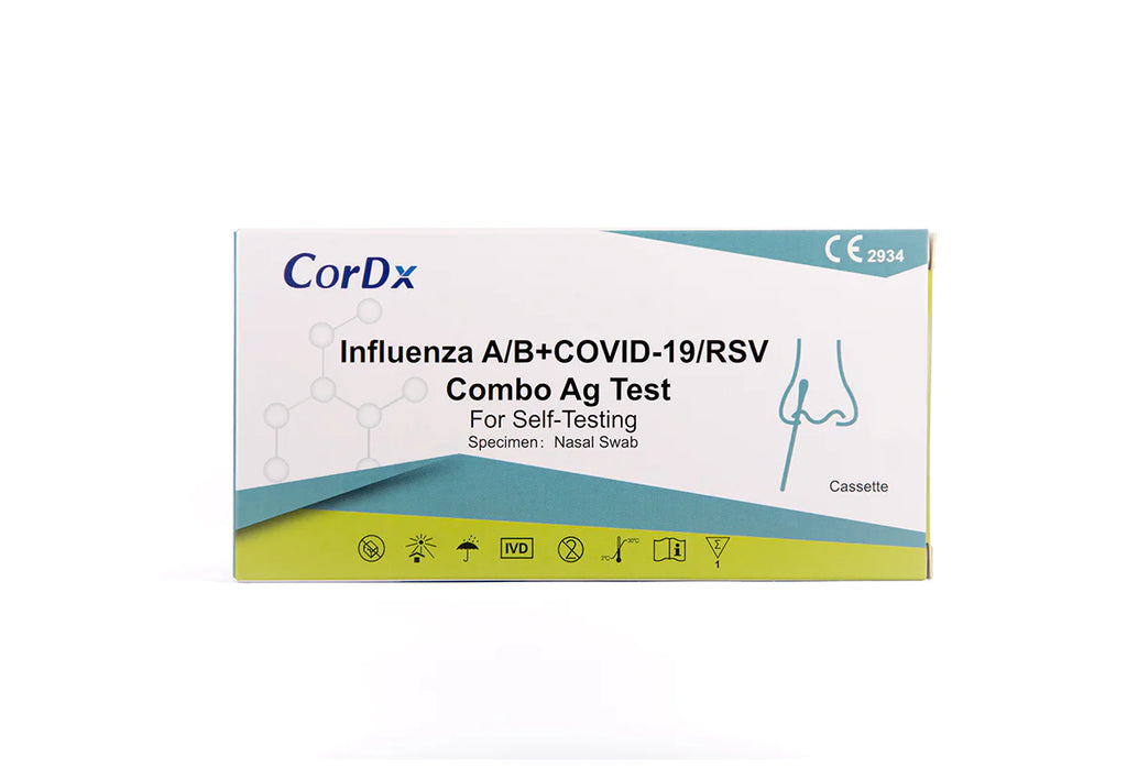 1x CorDx 4 in 1 Kombi-Test (haltbar bis: 25. Dez. 2024) RSV Viren + Corona COVID-19 + Influenza A + B