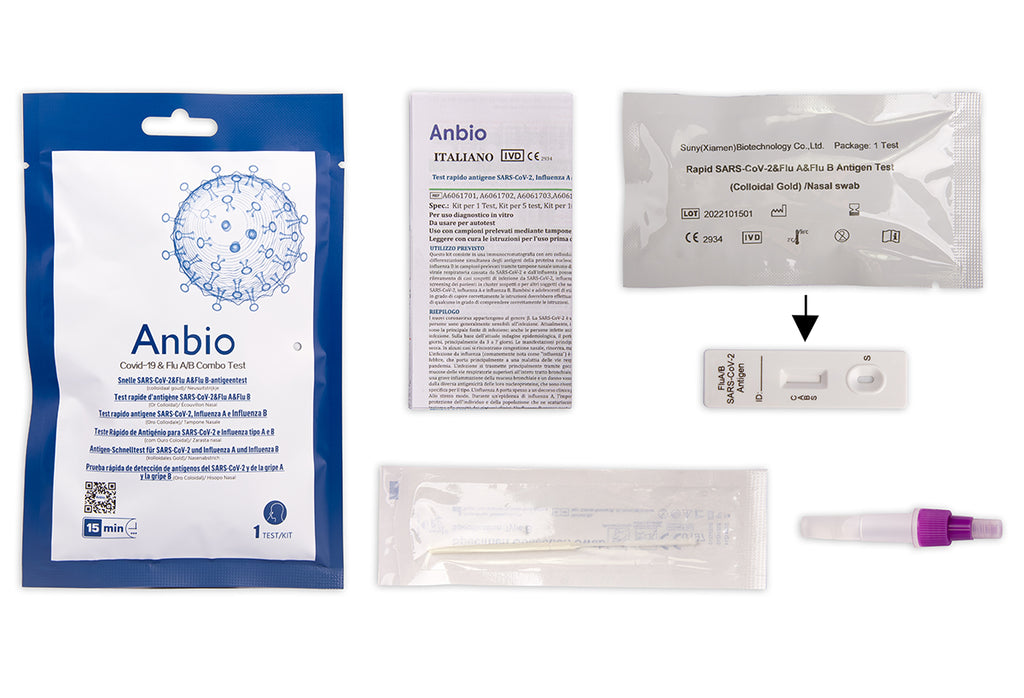 Anbio 3 in 1 Selbsttest Influenza A/B & COVID-19 Antigen Schnelltest