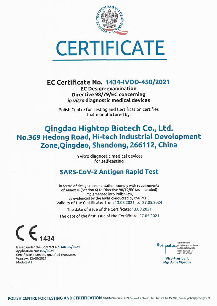 HIGHTOP® Laien-Antigentest - Selbsttest für Zuhause - CE1434 zertifiziert