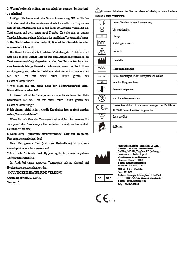 5x Joinstar (haltbar bis: 28. Juli 2024) COVID-19 Antigen Selbsttest