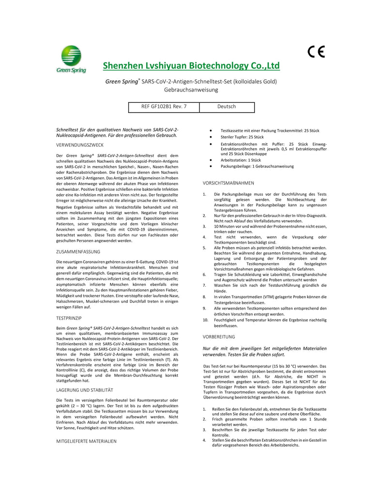 25x Green Spring® (haltbar bis: 11. Okt. 2024) SARS-CoV-2 Antigen Rapid Test Kit Schnelltest 4in1