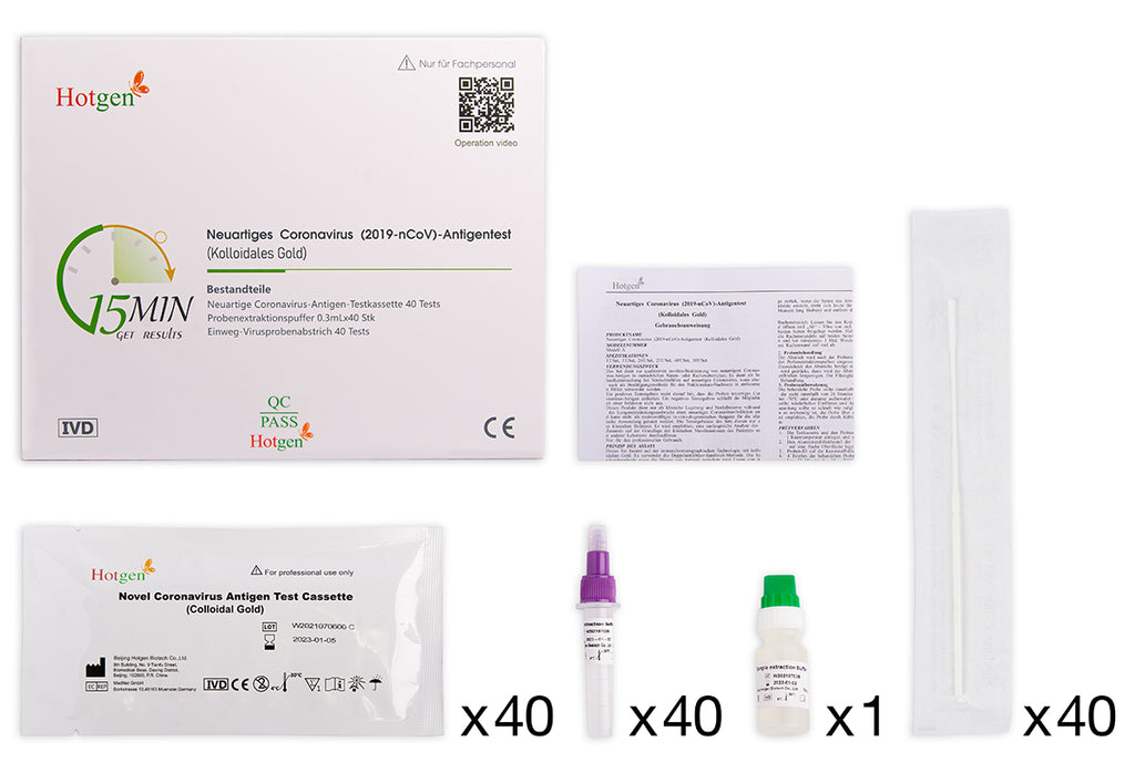 HOTGEN Coronavirus 2019-nCov Antigen Schnelltest (Kolloidales Gold) - Professionelle Anwendung (40er Box) - Model A - Nase & Rachen