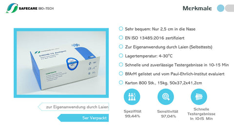 25x Safecare Bio-Tech Laientest (haltbar bis: 29. Feb. 2024) COVID-19 Antigentest - nasaler Selbsttest - 5x5er Set